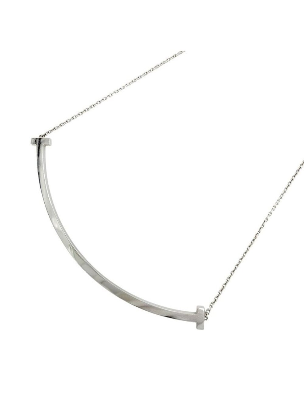 Tiffany & Co Necklace T Smile Extra Large Pendant Adjustable 18k White Gold